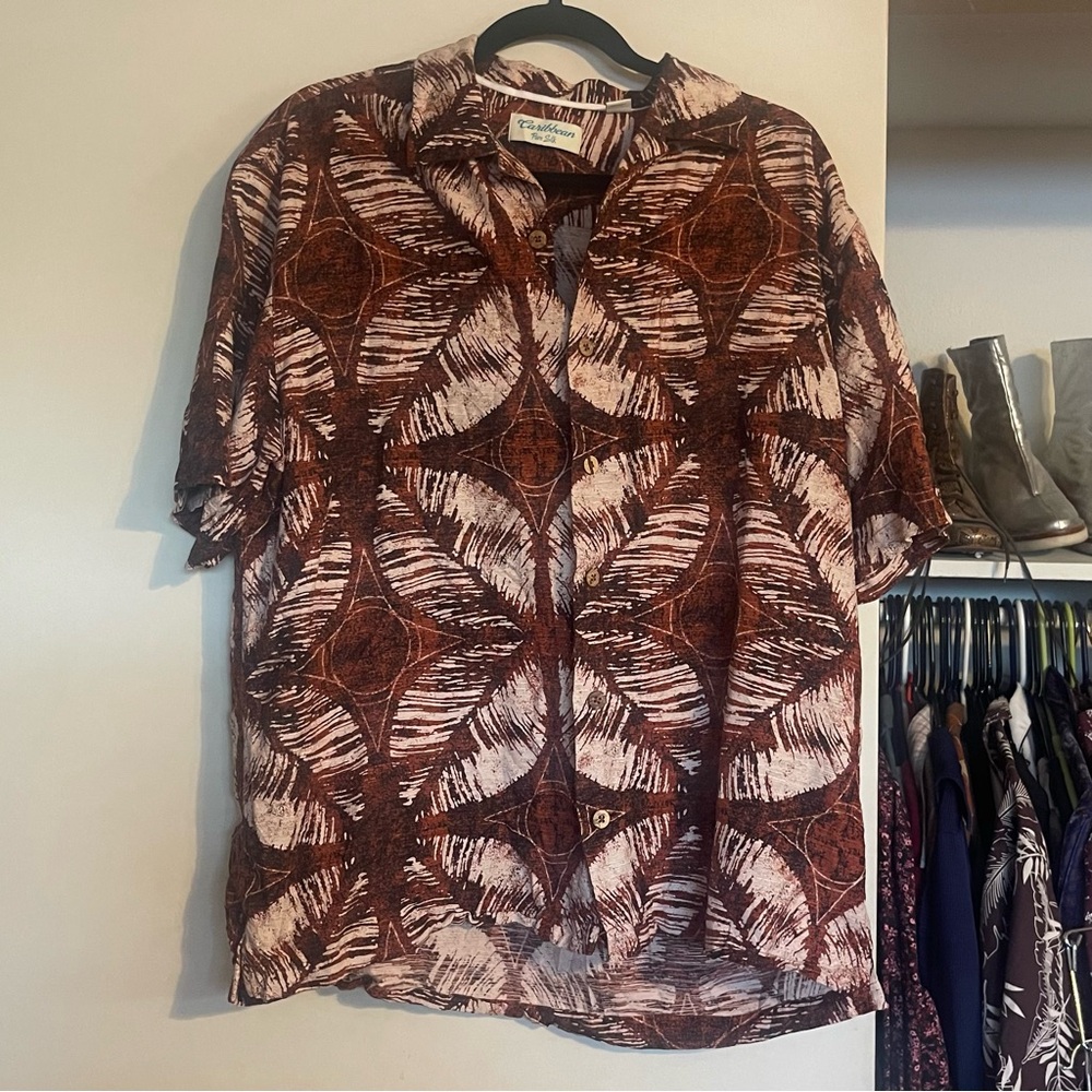 Caribbean Silk Men’s Hawaiian Button Down Shirt sz L